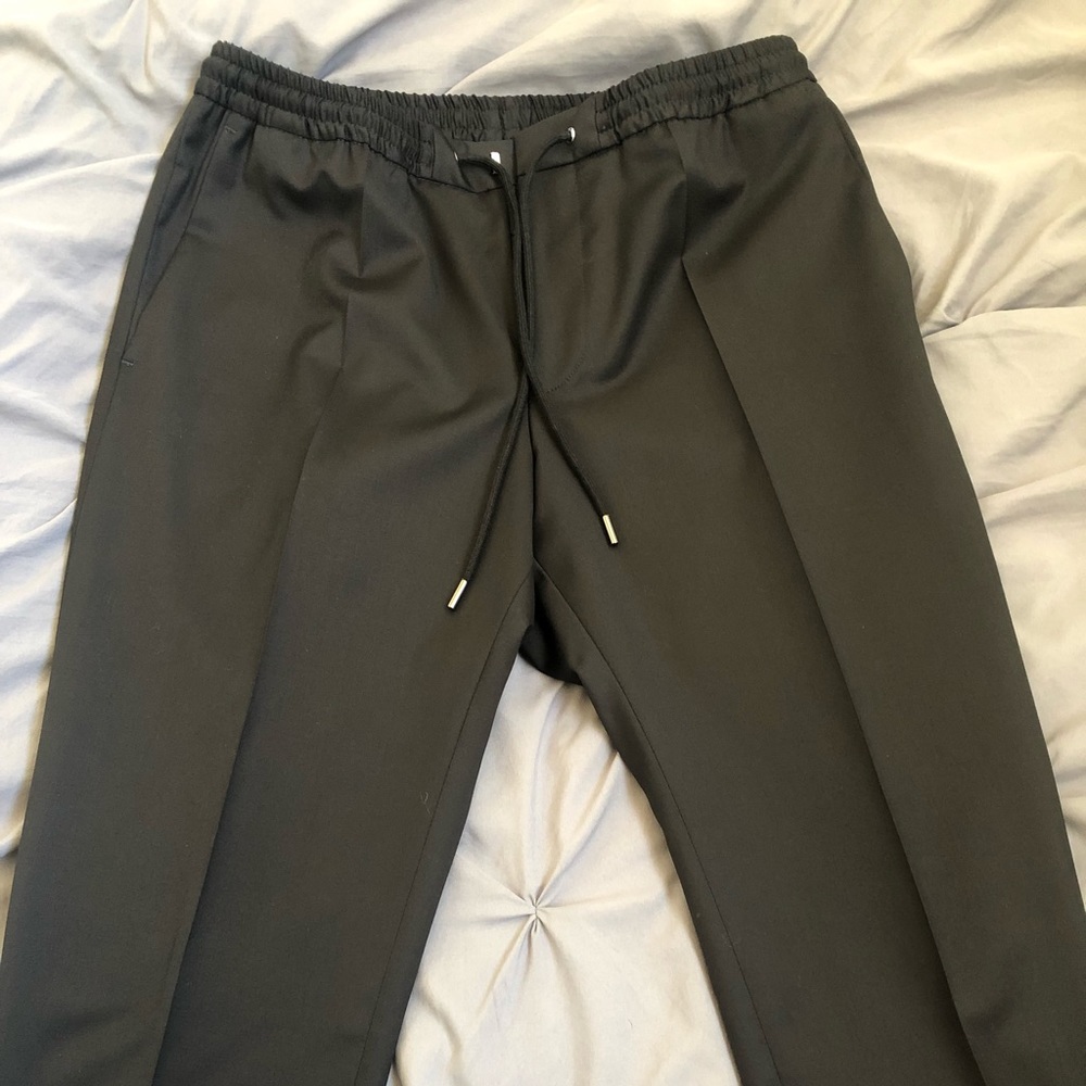 Black slim fit Hugo Boss drawstring slacks